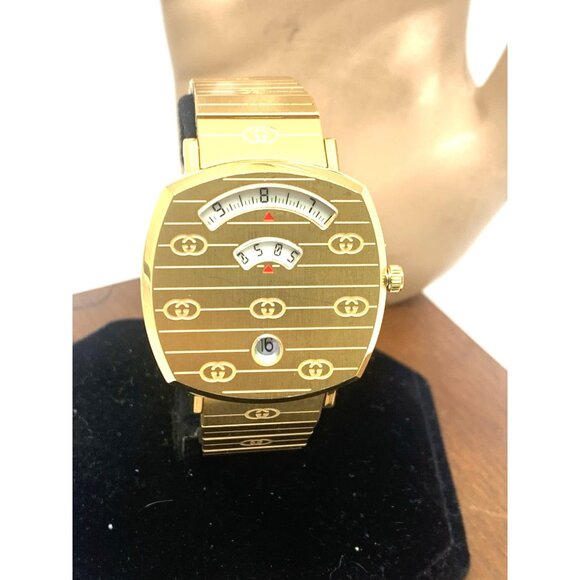 Gucci Unisex Watch YA157403 Grip Swiss Quartz Jump Hour Dial Gold Steel 35mm - Picture 13 of 14